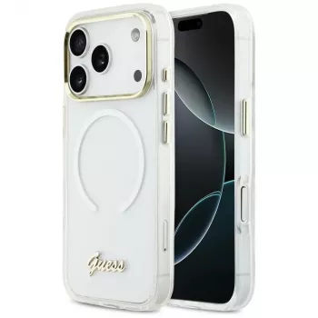 Guess IML Gradient Script Metal MagSafe-hoesje voor Apple iPhone 17 Pro, wit