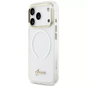 Guess IML Gradient Script Metal MagSafe-hoesje voor iPhone 17 Pro Max, wit