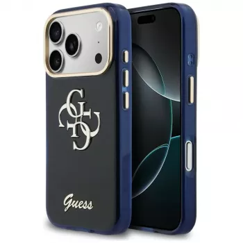 Guess IML 4G Script Metal-hoesje voor Apple iPhone 17 Pro Max - blauw