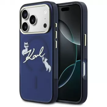 KARL LAGERFELD IML Choupettes KarlScript Logo MagSafe-hoesje voor Apple iPhone 17 Pro Max - blauw