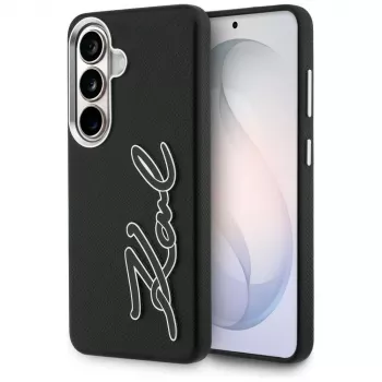 KARL LAGERFELD Grained Signature Metal Resin Logo-hoes voor Samsung Galaxy S26, zwart