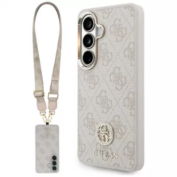 Guess 4G Big Rhinestone Triangle Strap MagSafe Telefoonhoesje & Lanyard Set voor Samsung Galaxy S26, roze