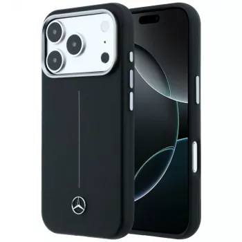 Mercedes Leather Semi Wrap Iconic Line MagSafe-hoesje voor iPhone 17 Pro Max zwart