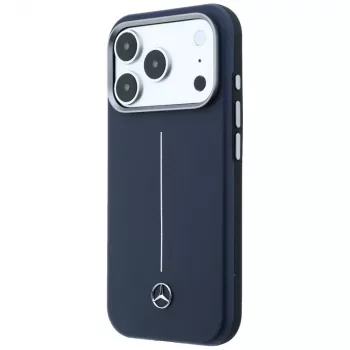 Mercedes Leder Semi Wrap Iconic Line MagSafe Case voor iPhone 17 Pro navy