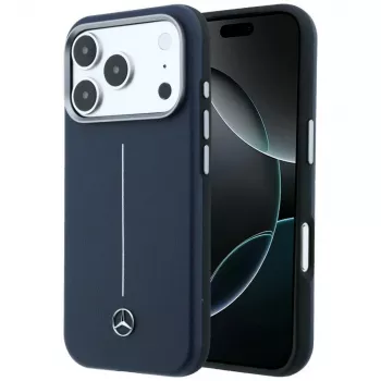 Mercedes Leather Semi Wrap Iconic Line MagSafe Case voor iPhone 17 Pro Max marineblauw