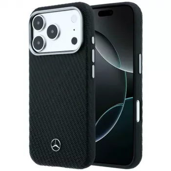 Mercedes-Benz leren Semi Wrap houteffect MagSafe-hoesje voor iPhone 17 Pro Max, zwart
