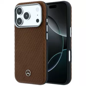 Mercedes-Benz leren Semi Wrap houteffect MagSafe-hoesje voor iPhone 17 Pro, camel