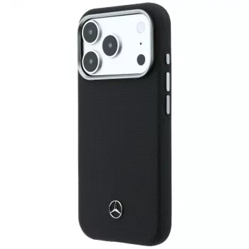 Mercedes Leather Semi Wrap Wood Effect MagSafe Case voor iPhone 17 Pro Max zwart