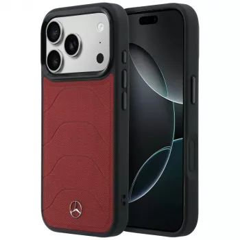 Mercedes lederen mesh-hoesje met Bow Line MagSafe voor iPhone 17 Pro rood