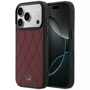Mercedes lederen hoesje met gekruiste lijnen MagSafe voor iPhone 17 Pro Max rood