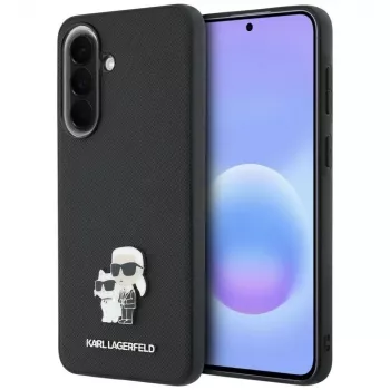 Karl Lagerfeld Saffiano-hoesje met Karl & Choupette Metal Logo voor Samsung Galaxy A57 5G, zwart