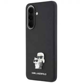 Karl Lagerfeld Saffiano-hoesje met Karl & Choupette Metal Logo voor Samsung Galaxy A57 5G, zwart