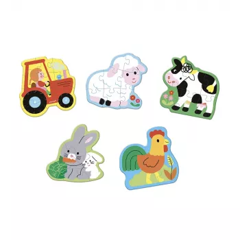 Janod Progressief puzzelset 5 puzzels - 2, 4, 6, 8 en 10 stukjes Boerderij 2+