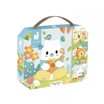 Janod Pure progressief puzzelset in koffer - Dieren - 4 puzzels (6, 9, 12, 16 stukjes) - vanaf 2 jaar - Gemaakt in Frankrijk