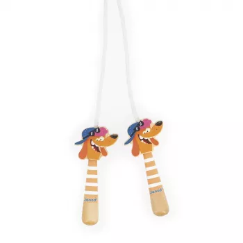 Janod Applepop hondenspringtouw met houten handgrepen 3+