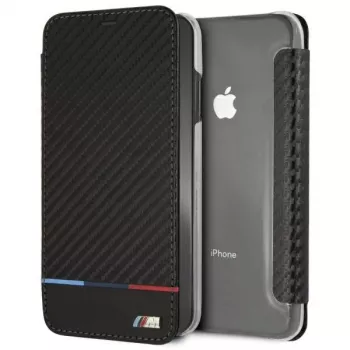 BMW M Carbon Tricolor Stripe bookcase voor Apple iPhone XS Max - zwart