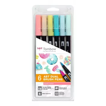 Tombow ABT-6P-4 Dual Brush Pen set - 6 pennen - fine & brush punt - meerkleurig - rond