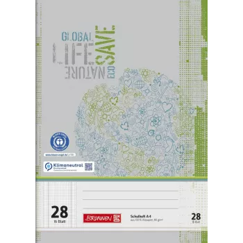 BRUNNEN recycling schoolschrift A4 Lineatur 28 geruit, 16 vellen