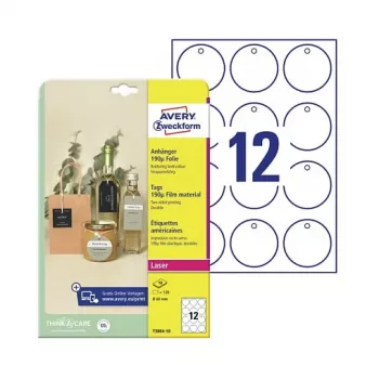 Avery Zweckform T3004-10 niet-hechtende ronde etiketten, polyester, wit, 60 mm, 120 etiketten