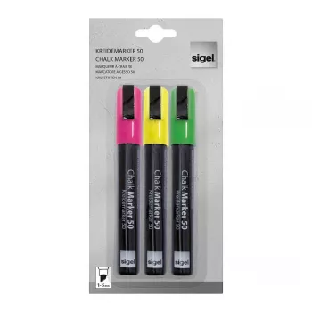 SIGEL Liquid Chalk Marker set op waterbasis uitwisbaar roze groen geel 3-pack