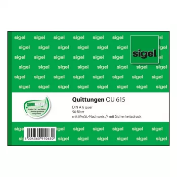 Sigel QU615 kwitantieboek, A6 liggend, 50 vellen, groen