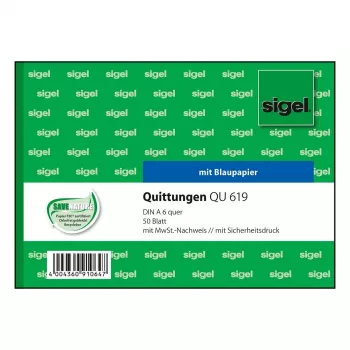 Sigel QU619 kwitantieformulierenboek, btw apart vermeld, A6 liggend, 50 vellen
