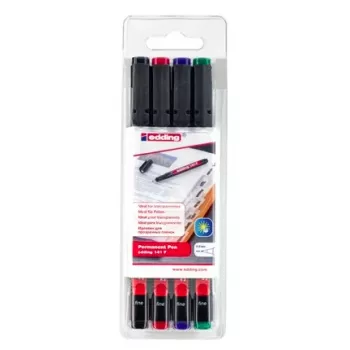 EDDING 141 F permanentmarker-set - fijne punt 0,6 mm - zwart, blauw, groen, rood - 4 markers