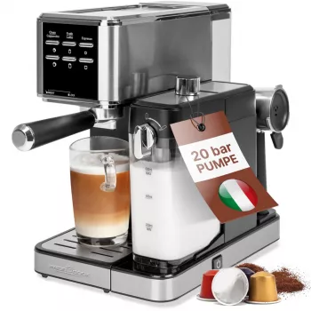 PROFI COOK PC-ES-KA 1266 Espressomachine met filterdrager en capsulesysteem, 20 bar, 1450 W, Zwart/Zilver