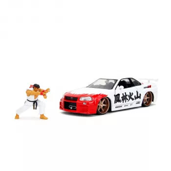 Jada Street Fighter Ryu 1:24 Nissan Skyline GTR die-cast auto met figuur