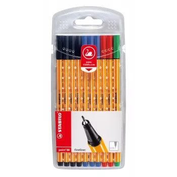 STABILO point 88 fineliner pen 0,4 mm - kleuren assorti (zwart, blauw, groen, rood) - blisterverpakking