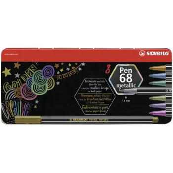 STABILO Pen 68 Metallic vezelstift set - medium - 8 verschillende metallic kleuren - ronde punt - 1,4 mm lijndikte