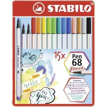 STABILO Pen 68 Brush - 15 kleuren - assorti - inkt op waterbasis - Duitsland - volwassenen & kinderen