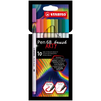 STABILO Pen 68 Brush ARTY Edition brushpen set - 10 gemengde kleuren in kartonnen etui