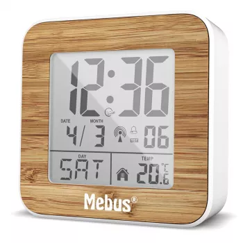 Mebus 27247 radiogestuurde digitale wekker, wit/houtlook
