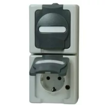 Heinrich Kopp 131456008 Schuko-stopcontact 2-voudig verticaal, opbouw, zwart/grijs, 250V, 16A
