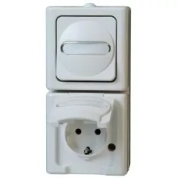HEINRICH KOPP combinatie verticale schakelaar/Schuko-stopcontact opbouw vochtige ruimtes IP44 arctic wit (130802000)