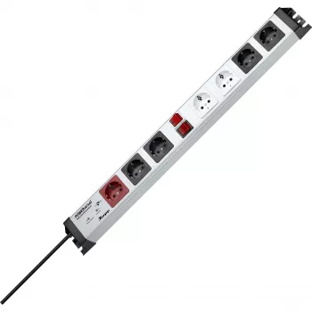 Heinrich Kopp POWERversal stopcontactenstrip met 7 AC-stopcontacten, type F, IP20, 3600 W, zwart/grijs/rood/wit, 1,4 m kabel