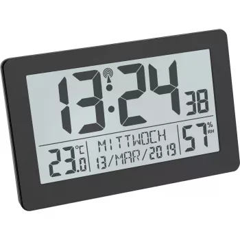 TFA Dostmann 60.2557.01 radiografische klok met binnenklimaat, groot display, zwart