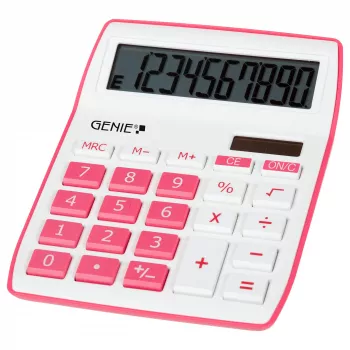 Genie Genius 840 tafelrekenmachine - 10 cijfers - 1 regel - batterij/zonne-energie - roze/wit