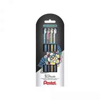 Pentel Dual Metallic gelpen set - 4 pennen (zwart, blauw, goud, zilver) - 0,5 mm - blisterverpakking