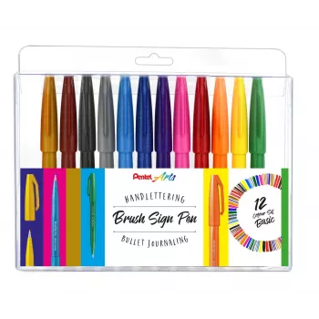 Pentel 12 SES15-12 brush pen set gemengde kleuren