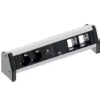 Bachmann DESK 1 tafelcontactdoos, aluminium, zwart, 2 AC-stopcontacten, 230 V, 16 A, USB-oplaadfunctie