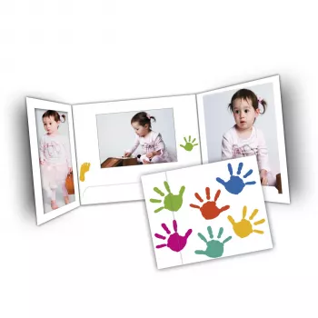 DAIBER handen portretfotomappen 13x18 cm, 25-pack, wit met meerkleurig handafdruk-design