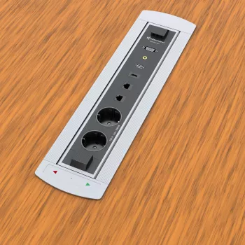 Kindermann CablePort Turn tafelinbouwdoos met 2 Schuko-stopcontacten, 2 RJ45 CAT6, 2 HDMI, 1 USB-A 3.0, 360°-draaiing, zilver/zwart