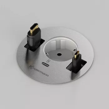 Kindermann CablePort table³ verzonken tafelansluiteenheid met 2x Schuko, 2x RJ45, 1x HDMI, 1x USB-A, zilver/zwart