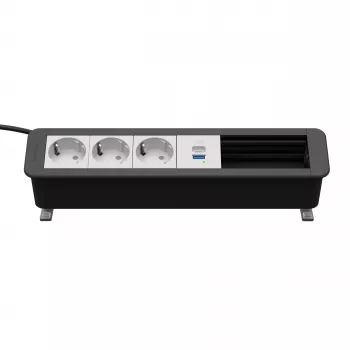 Kindermann CP Office Desk 6-f 3xStr 1xUSB A/C tafelaansluitpaneel zilver/zwart