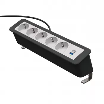 Kindermann CP Office Desk 6-voudige 5x Schuko 1x USB-C PD 60W stekkerdoos met klem
