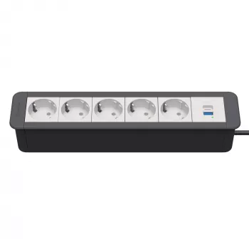 Kindermann CP Office Frame 6-voudig 5x stopcontact 1x USB-A-oplader zwart (7551000325)