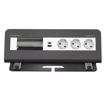 Kindermann CablePort desk 6-voudig 3x Schuko 2x USB-A bureau-aansluitmodule zilver/zwart