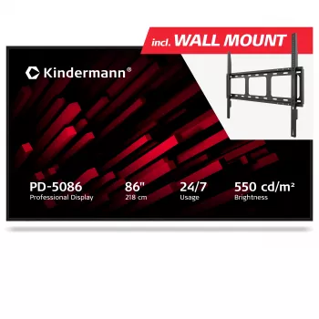 Kindermann display PD-5086 86 inch 4K UHD professioneel digital signage-display, 550 cd/m², 24/7, OPS-slot, non-touch